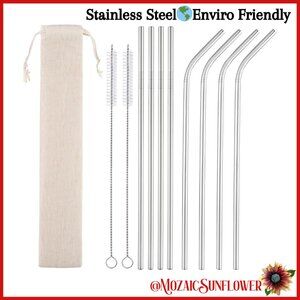 19 PC SET Stainless Steel Straws Cleaning Tools Straw Tips Storage Bag NWT